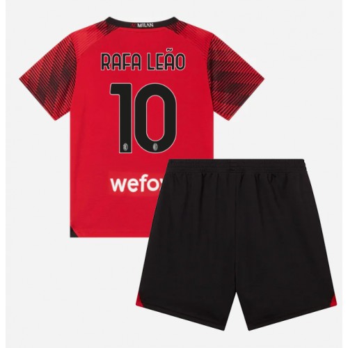 Fotballdrakt Barn AC Milan Rafael Leao #10 Hjemmedraktsett 2023-24 Kortermet (+ Korte bukser)